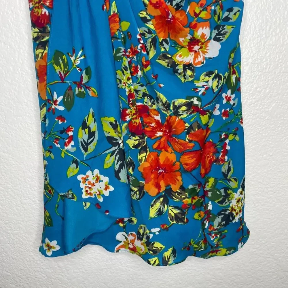 Express Womens Dress Size 0 Strapless Floral Blue Lined Mini Short Casual Wear - Picture 6 of 16